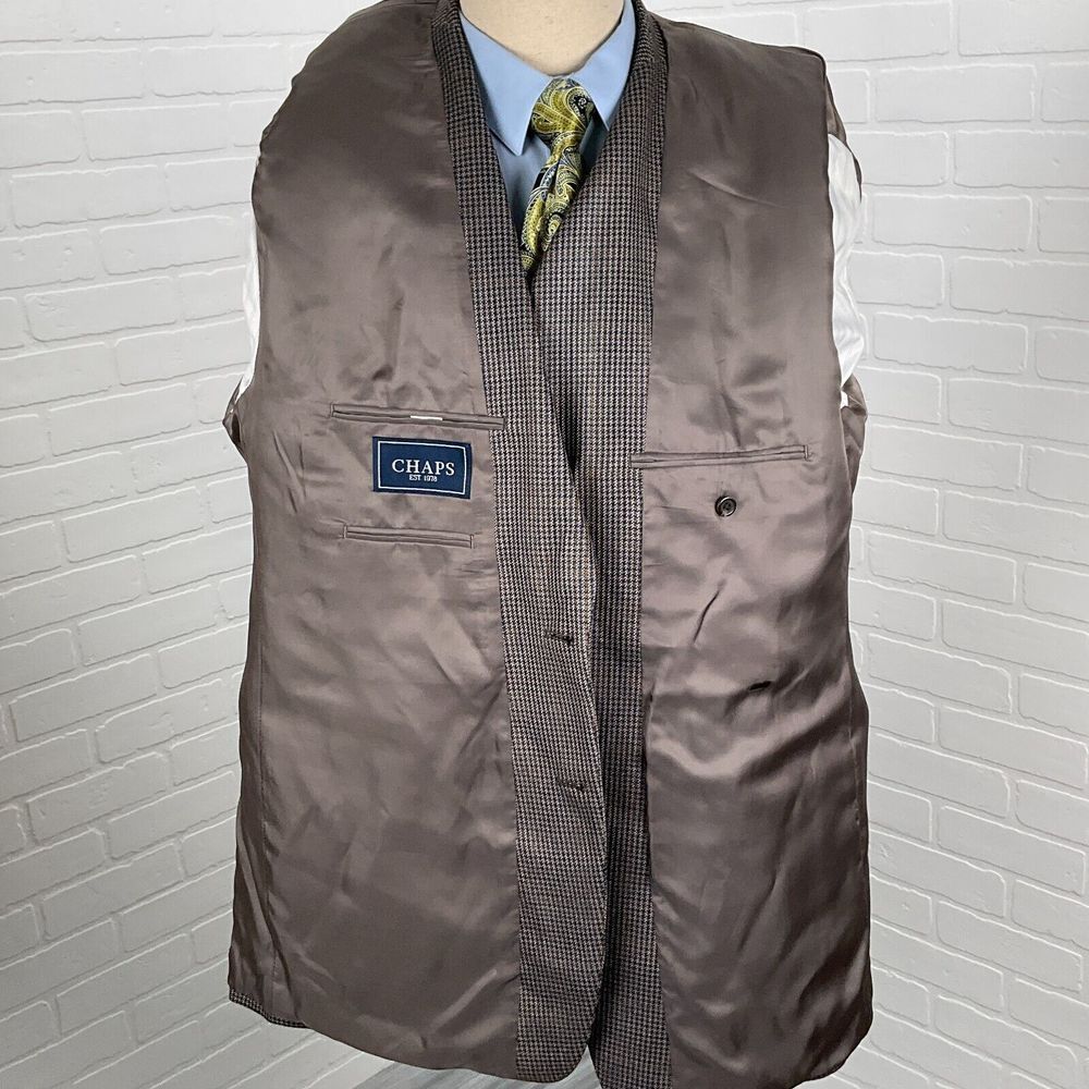 Chaps Blazer Men 48L Gray Gold Prince Edward Plaid Silk Career Classic Party - Picture 6 of 14